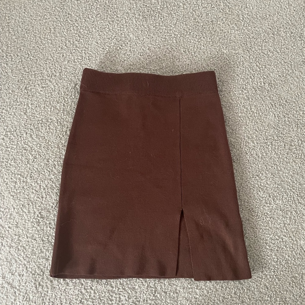 Princess Polly Chocolate Mini Ribbed Skirt